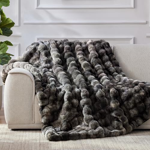 Anysay Faux Fur Throw Blanket, 1000GSM Fluffy Soft Bubble Blanket for Couch Bed, Cozy Plush Warm and Thick Rabbit Blanket for Living Room Bedroom 60''*80'' Tie-dye Grey - Image 3