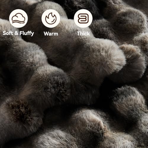 Anysay Faux Fur Throw Blanket, 1000GSM Fluffy Soft Bubble Blanket for Couch Bed, Cozy Plush Warm and Thick Rabbit Blanket for Living Room Bedroom 60''*80'' Tie-dye Grey - Image 2
