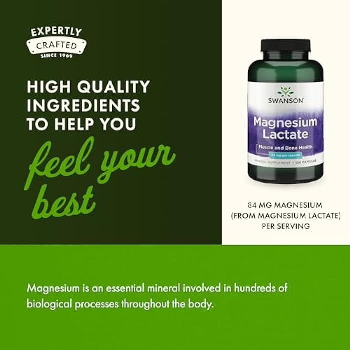 Swanson Magnesium Lactate - Lactose-Free Mineral Supplement for Muscle & Bone Health Support* - Gentle on the Stomach - Non-GMO & Gluten-Free - 120 Capsules - Image 5