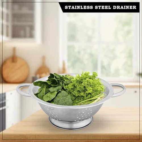 GLUN® Stainless Steel Colander Essential 24cm Kitchen Accessory for Versatile Needs, Efficiently Strain Fruits & Veggies, Anti-Rust, Durable Design ensures Reliability - Image 3