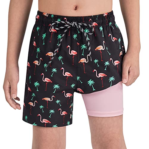 Cozople Teen Boys Swim Trunks with Compression Liner Funny Flamingo Graphic Bathing Suit Swimwear Stretchy No Chafe Swimming Beach Board Shorts for Casual Swimwear with Pockets - Image 2