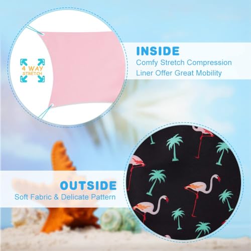 Cozople Teen Boys Swim Trunks with Compression Liner Funny Flamingo Graphic Bathing Suit Swimwear Stretchy No Chafe Swimming Beach Board Shorts for Casual Swimwear with Pockets - Image 4