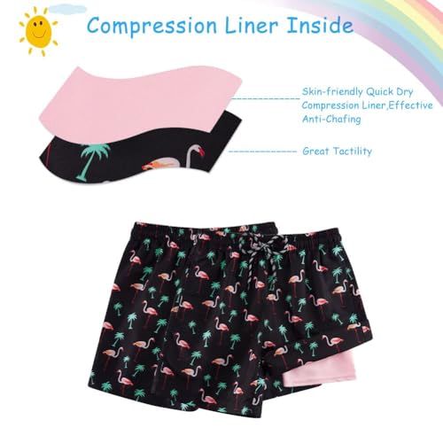 Cozople Teen Boys Swim Trunks with Compression Liner Funny Flamingo Graphic Bathing Suit Swimwear Stretchy No Chafe Swimming Beach Board Shorts for Casual Swimwear with Pockets - Image 5