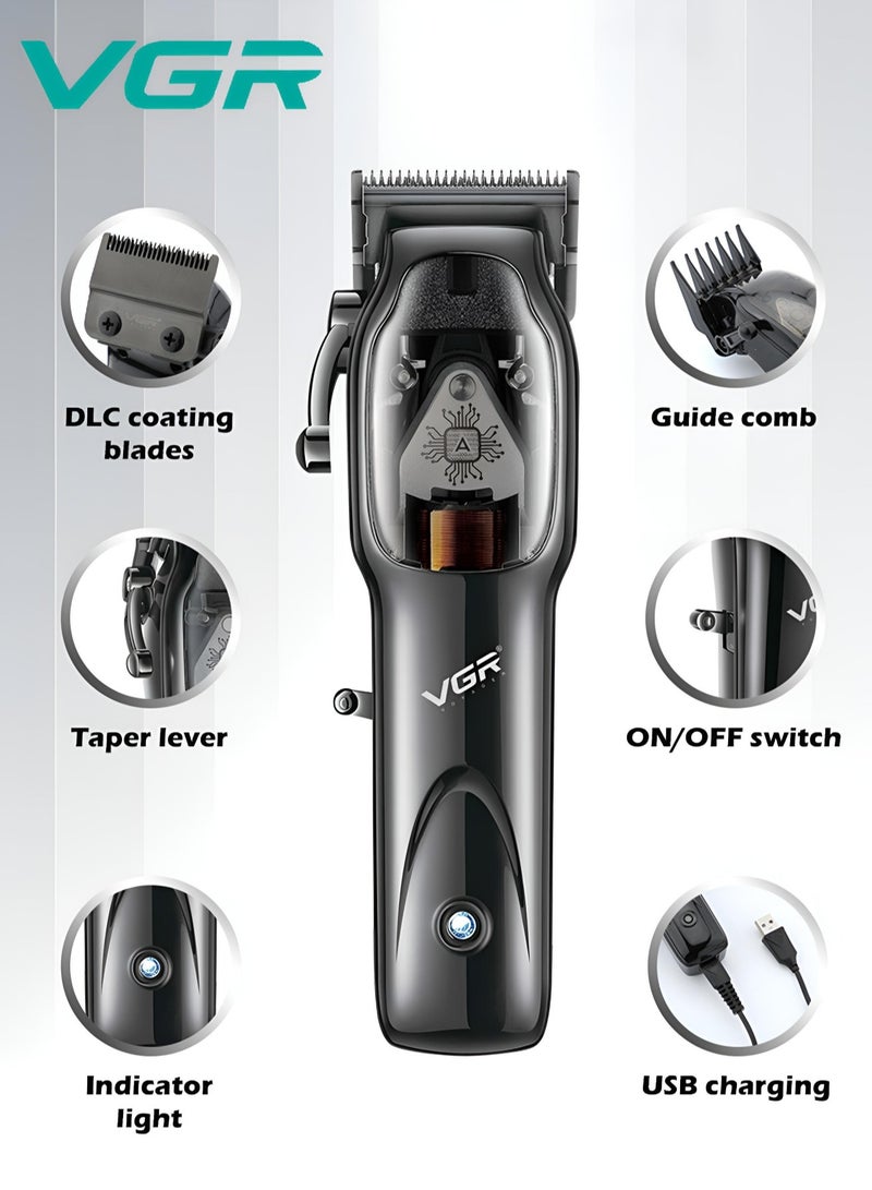 VGR Hair Trimmer and Shaver Rechargeable 2500mAh 100Min Wireless Working Time Professional Hair Clipper with 4Pcs Guide Comb and Base Charging Digital Power Display Suitable for Home Barber Shop V-653 - Image 2