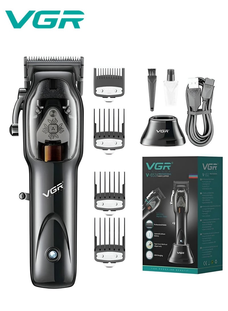 VGR Hair Trimmer and Shaver Rechargeable 2500mAh 100Min Wireless Working Time Professional Hair Clipper with 4Pcs Guide Comb and Base Charging Digital Power Display Suitable for Home Barber Shop V-653 - Image 1