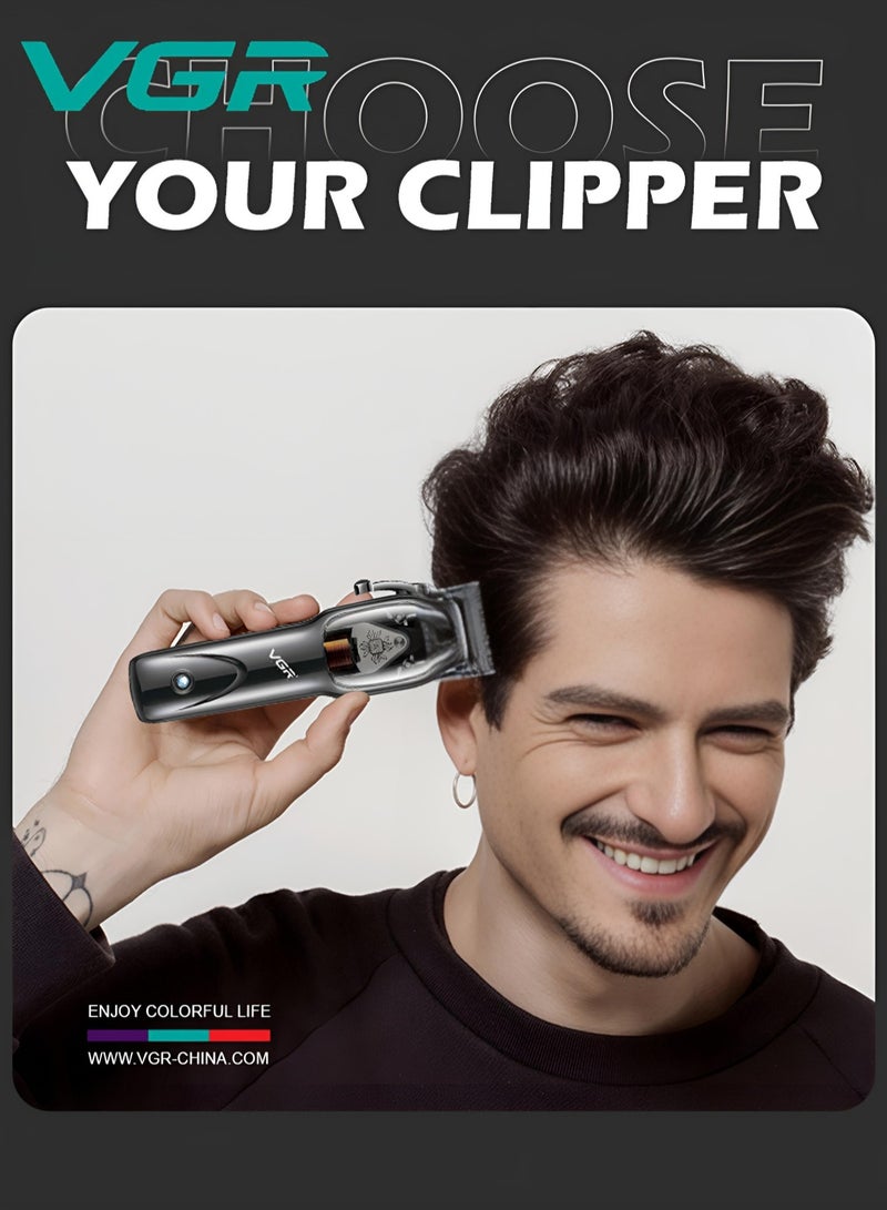 VGR Hair Trimmer and Shaver Rechargeable 2500mAh 100Min Wireless Working Time Professional Hair Clipper with 4Pcs Guide Comb and Base Charging Digital Power Display Suitable for Home Barber Shop V-653 - Image 4