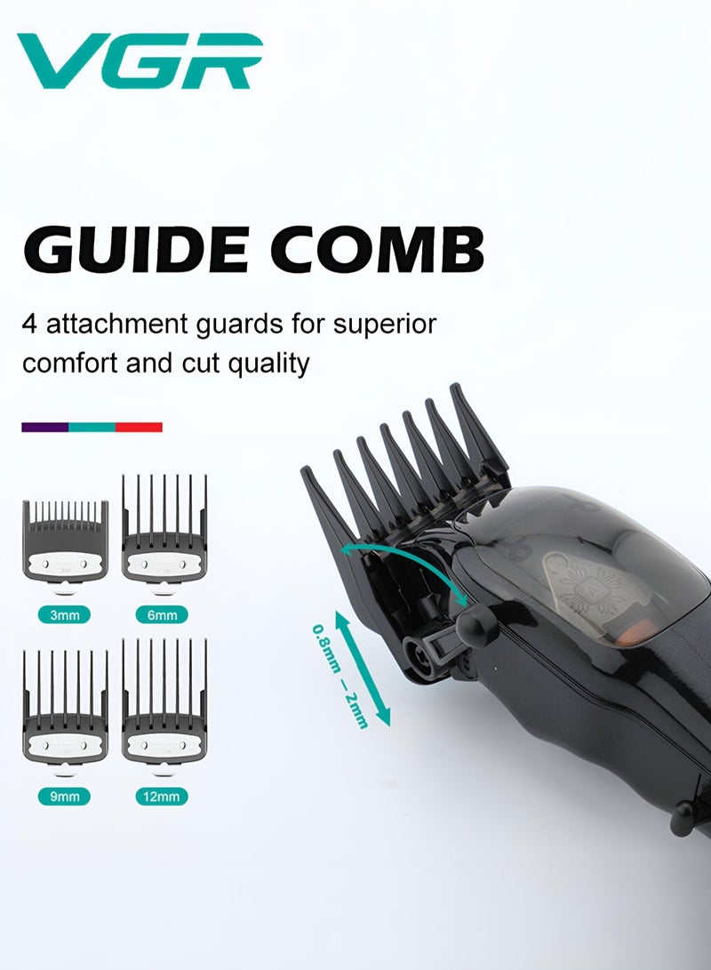 VGR Hair Trimmer and Shaver Rechargeable 2500mAh 100Min Wireless Working Time Professional Hair Clipper with 4Pcs Guide Comb and Base Charging Digital Power Display Suitable for Home Barber Shop V-653 - Image 3