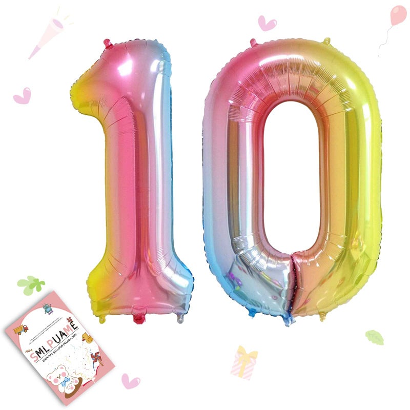 Smlpuame 40 Inch Number Balloons 0-9 Rainbow Gradient Large Number 10 Balloons  Digital Balloons For Birthday Party Celebration Decorations  Helium Foil Number Balloons For Wedding Anniversary - Image 1