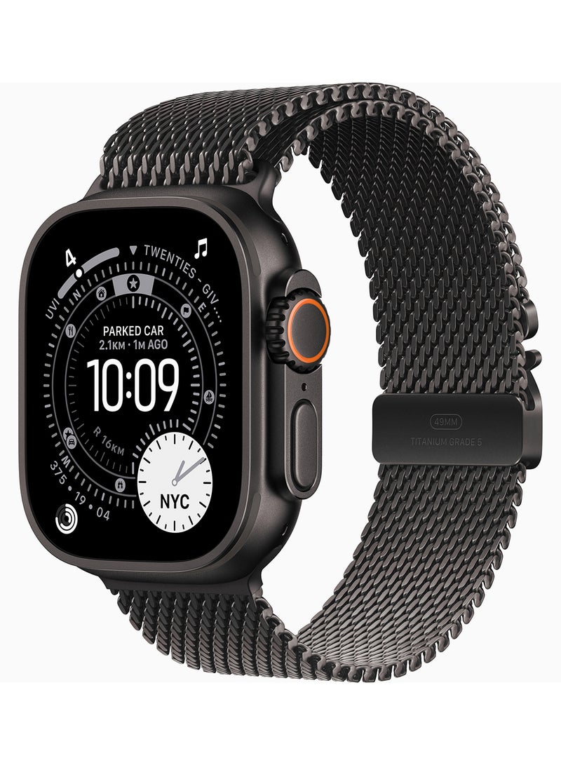 Apple Watch Ultra 3 GPS + Cellular 49mm (Middle East Version) Black Titanium Case With Black Titanium Milanese Loop - Small - Image 1