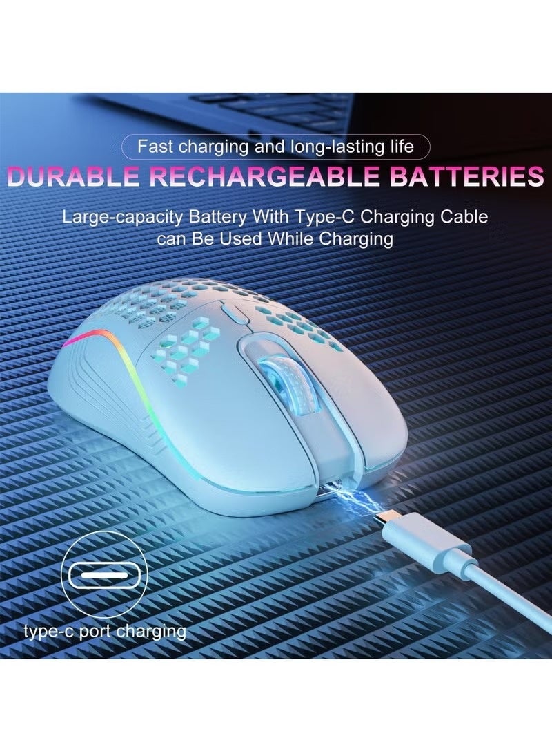 Wireless Gaming Mouse,Bluetooth Gaming Mouse,Rechargeable Wireless Mouse with RGB Backlight 6-on Adjustable Lightweight Honeycomb Shell for Laptop, PC, Computer (White) - Image 4