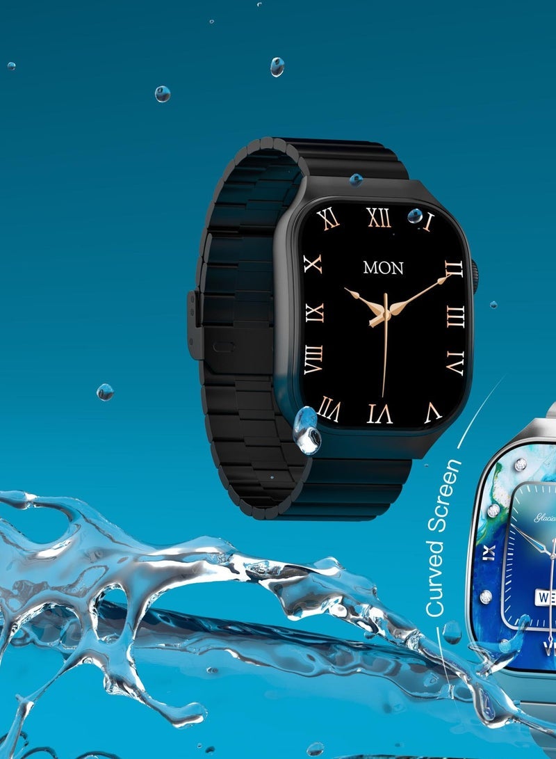 Telzeal Telzeal WP03 Curved Screen Waterproof Smartwatch With 3 Pair Straps and Charginf Cable Designed for Ladies and Gents Black - Image 2