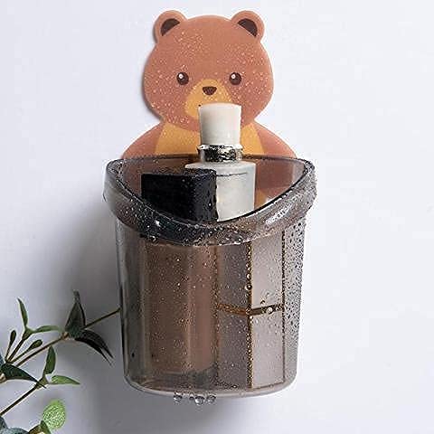 dhruheer dhruheer Self Adhesive Plastic Wall Mounted Multipurpose Teddy Bear Toothbrush Holder Cup | Easy Installation for Keeping Toothpaste Cream, Lotion & Shampoo | Strong Adhesive Sticker (1) - Image 1