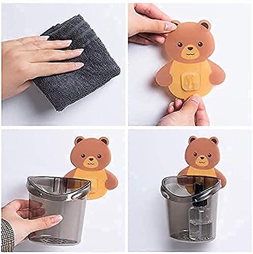 dhruheer dhruheer Self Adhesive Plastic Wall Mounted Multipurpose Teddy Bear Toothbrush Holder Cup | Easy Installation for Keeping Toothpaste Cream, Lotion & Shampoo | Strong Adhesive Sticker (1) - Image 3
