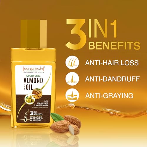Aryanveda Ayurvedic Almond & Olive Hair Oil With Italian Olive & Mamra Badam, Anti - Hairloss, Anti - Dandruff & Anti- Graying, For All Hair Types; 200ml (Pack Of 2) - Image 3