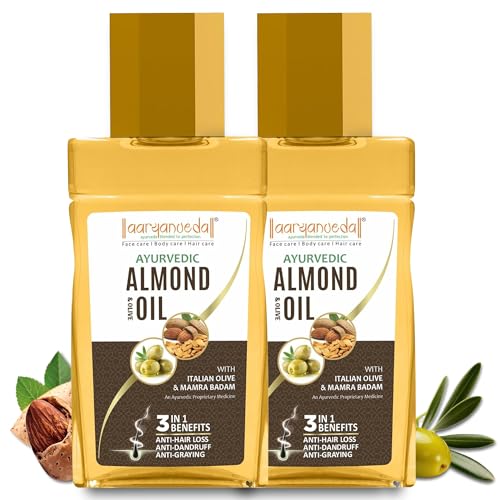 Aryanveda Ayurvedic Almond & Olive Hair Oil With Italian Olive & Mamra Badam, Anti - Hairloss, Anti - Dandruff & Anti- Graying, For All Hair Types; 200ml (Pack Of 2) - Image 1