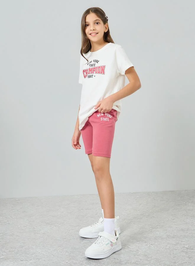 Styli Girls Graphic Print T-Shirt and Cycling Shorts Set