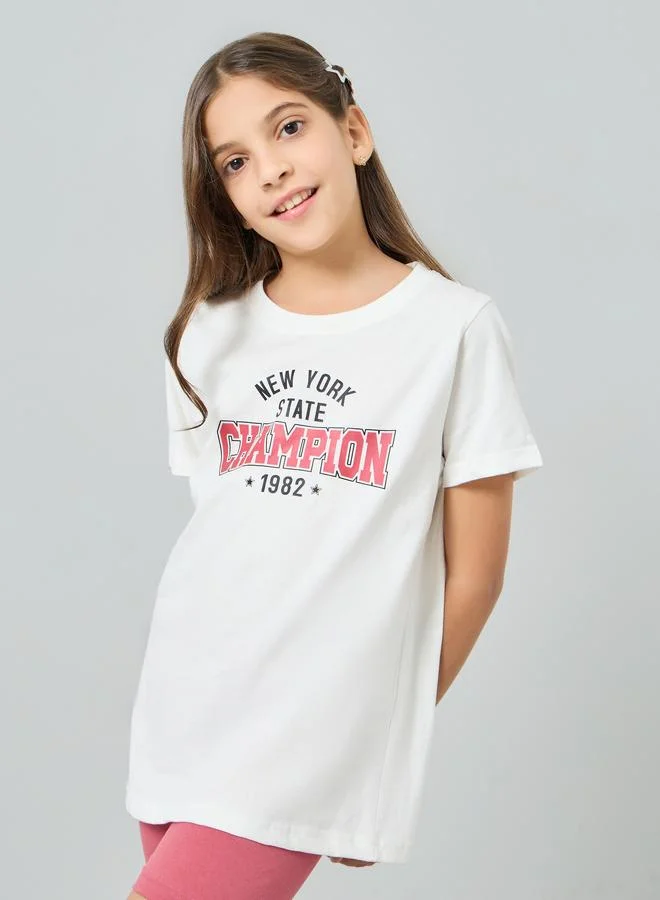 Styli Girls Graphic Print T-Shirt and Cycling Shorts Set
