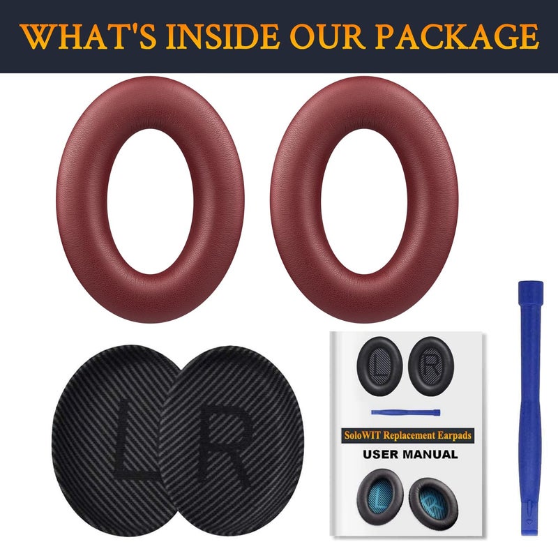 SoloWIT Replacement Earpads Cushions for Bose QuietComfort 35 (QC35) & Quiet Comfort 35 II (QC35 ii) Headphones, Ear Pads with Softer Leather, Noise Isolation Foam, Added Thickness (Burgundy) - Image 5