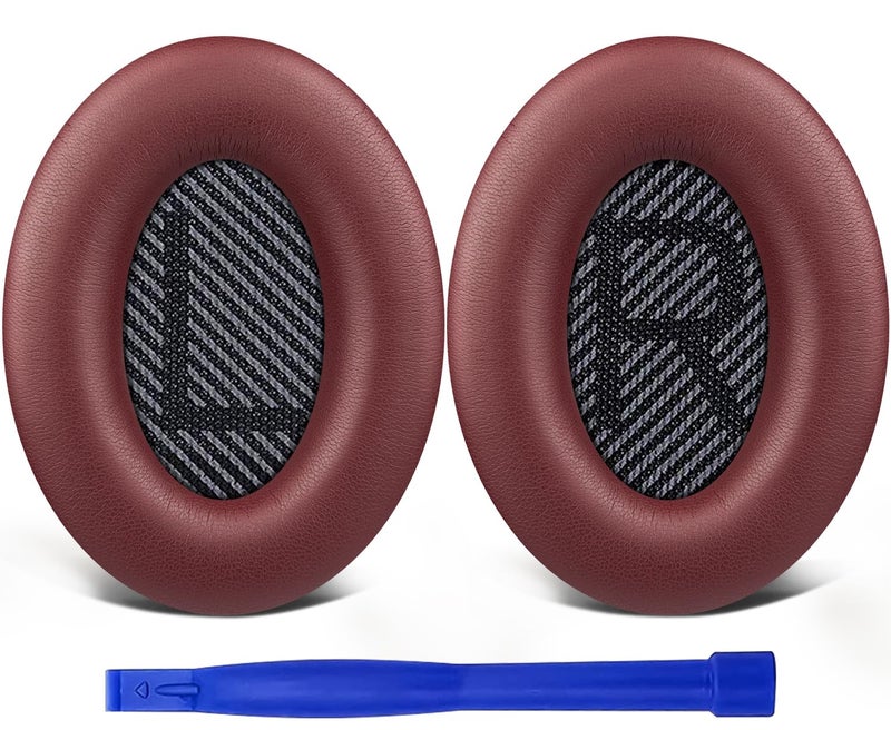 SoloWIT Replacement Earpads Cushions for Bose QuietComfort 35 (QC35) & Quiet Comfort 35 II (QC35 ii) Headphones, Ear Pads with Softer Leather, Noise Isolation Foam, Added Thickness (Burgundy) - Image 1
