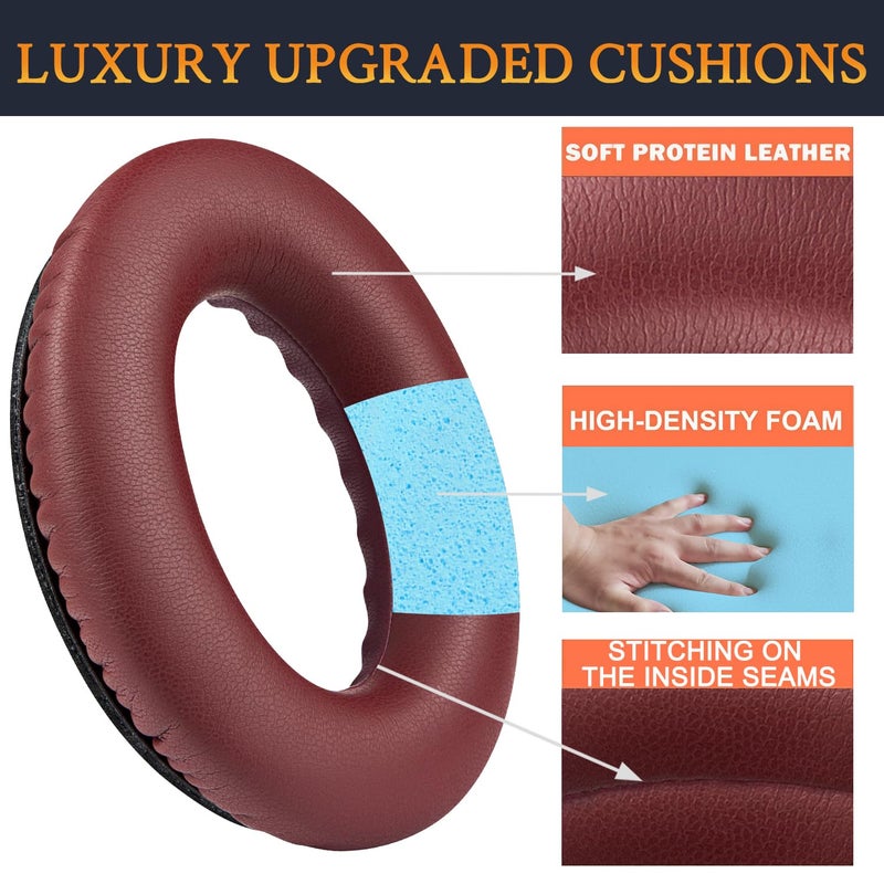 SoloWIT Replacement Earpads Cushions for Bose QuietComfort 35 (QC35) & Quiet Comfort 35 II (QC35 ii) Headphones, Ear Pads with Softer Leather, Noise Isolation Foam, Added Thickness (Burgundy) - Image 3