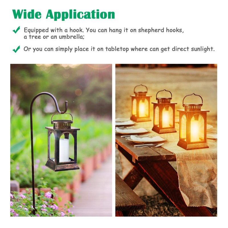 TomCare Solar Lights Flickering Flame Upgraded Metal Solar Lantern Outdoor Hanging Decorative Lanterns Heavy Duty Solar Powered Waterproof Outdoor Lighting for Patio Garden, 2 Pack (Bronze) - Image 5