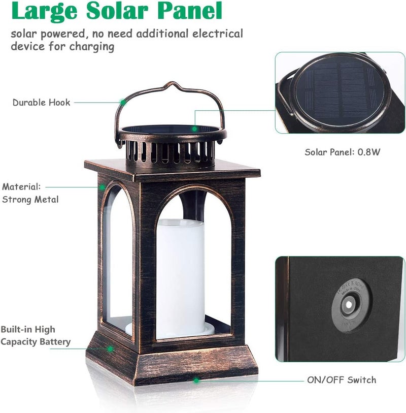 TomCare Solar Lights Flickering Flame Upgraded Metal Solar Lantern Outdoor Hanging Decorative Lanterns Heavy Duty Solar Powered Waterproof Outdoor Lighting for Patio Garden, 2 Pack (Bronze) - Image 4