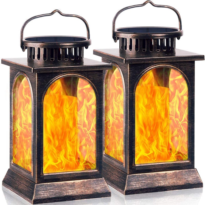 TomCare Solar Lights Flickering Flame Upgraded Metal Solar Lantern Outdoor Hanging Decorative Lanterns Heavy Duty Solar Powered Waterproof Outdoor Lighting for Patio Garden, 2 Pack (Bronze) - Image 1