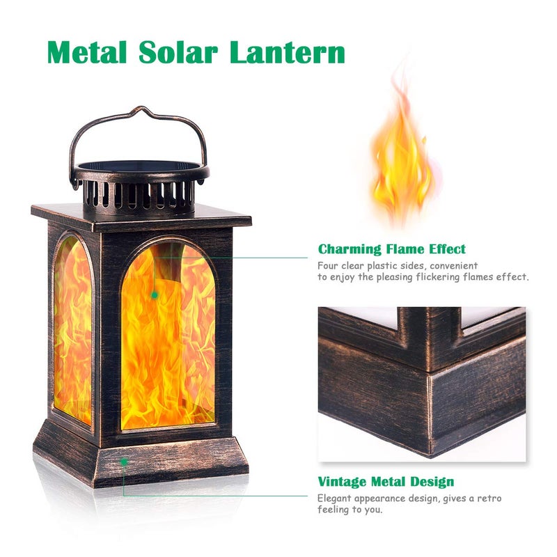 TomCare Solar Lights Flickering Flame Upgraded Metal Solar Lantern Outdoor Hanging Decorative Lanterns Heavy Duty Solar Powered Waterproof Outdoor Lighting for Patio Garden, 2 Pack (Bronze) - Image 2