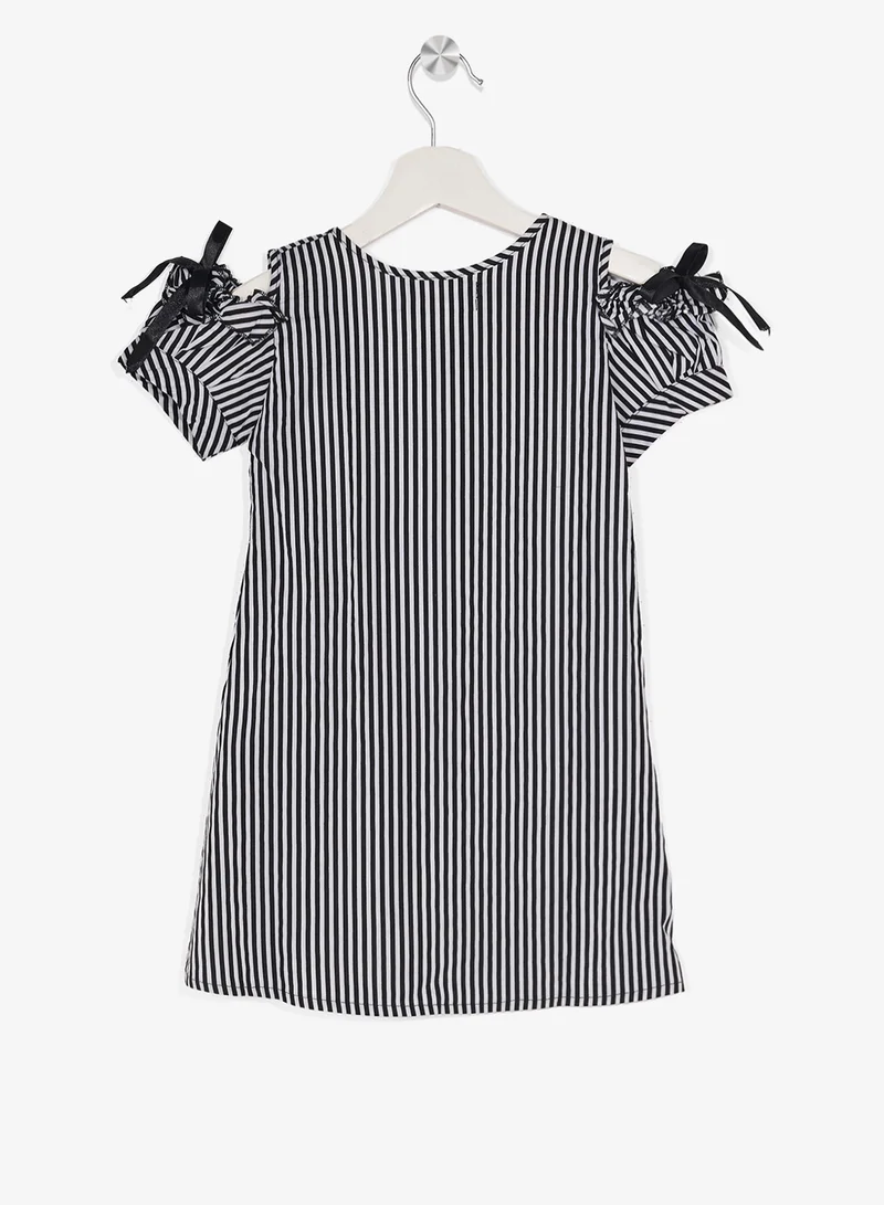 Little Golden Apple Little Striped Shoulder Cut Dress