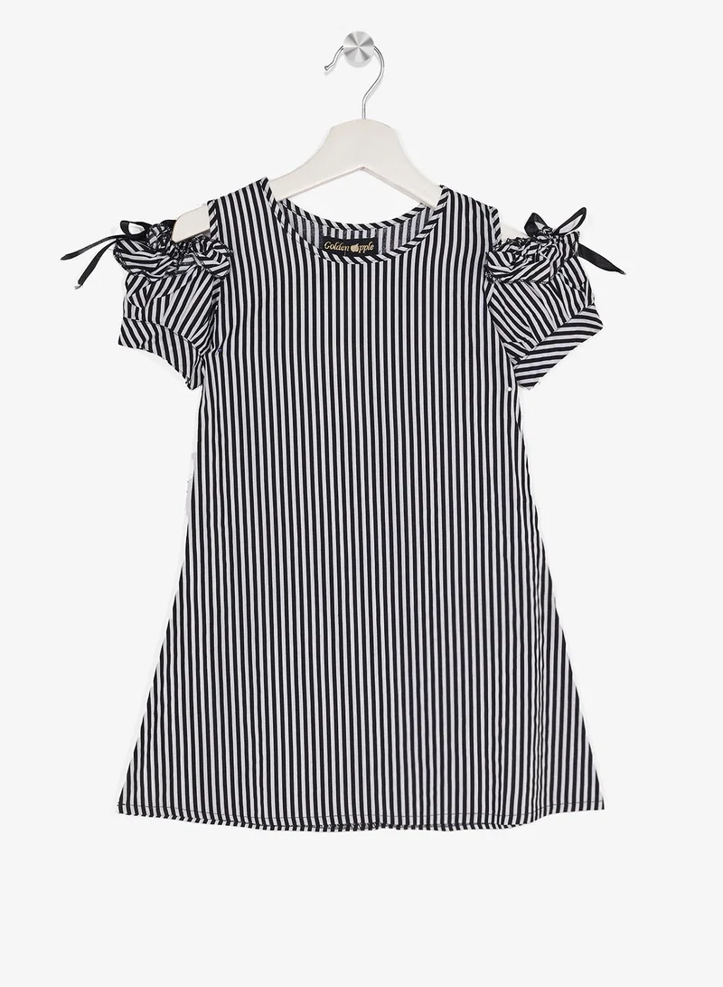 Little Golden Apple Little Striped Shoulder Cut Dress