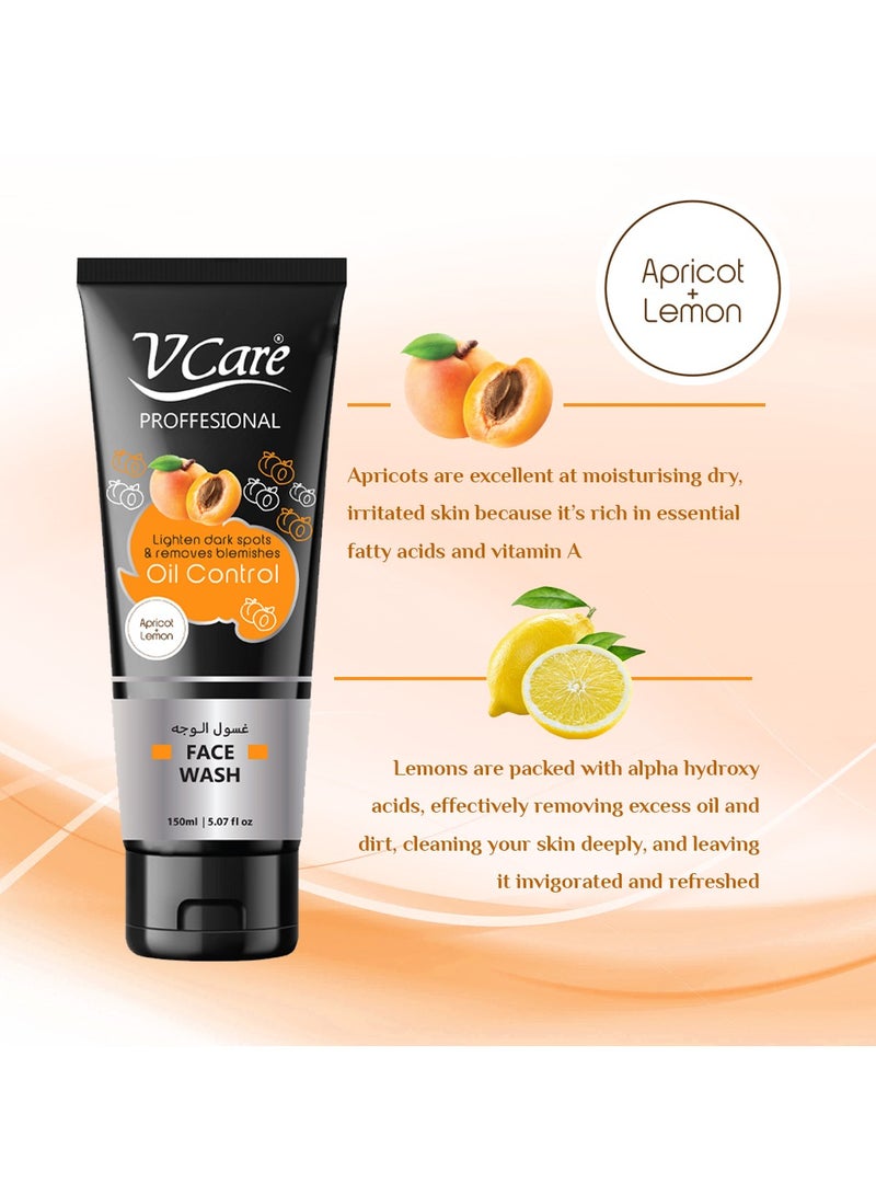 Vcare Professional Face Wash 150ml Apricot and Lemon Infused formula for Fresh and Bright Skin - Image 2
