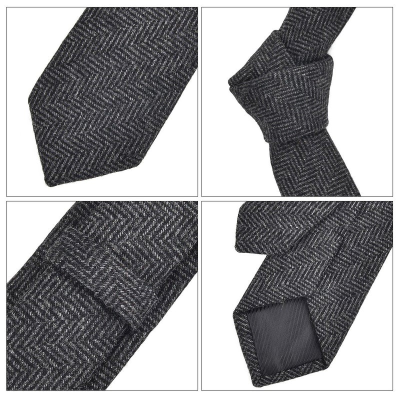 VOBOOM Mens Necktie Skinny Tweed Pattern Woolen Neck Tie (06 Black) - Image 4