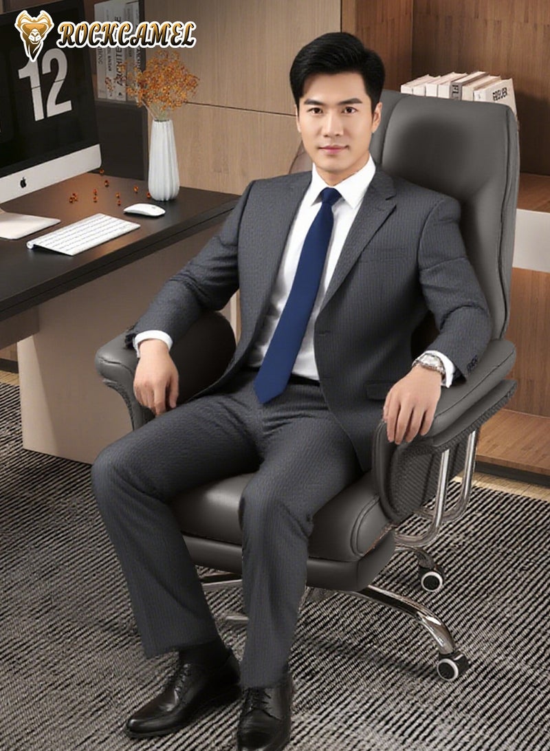 ROCKCAMEL Big Office Chair Computer Chair with Retractable Footrest, Boss Chair with High Back Soft Leather 360° Swivel, High-Elastic Sponge Gaming Chair With Lumbar Support Suitable for Home or Office, Grey - Image 3