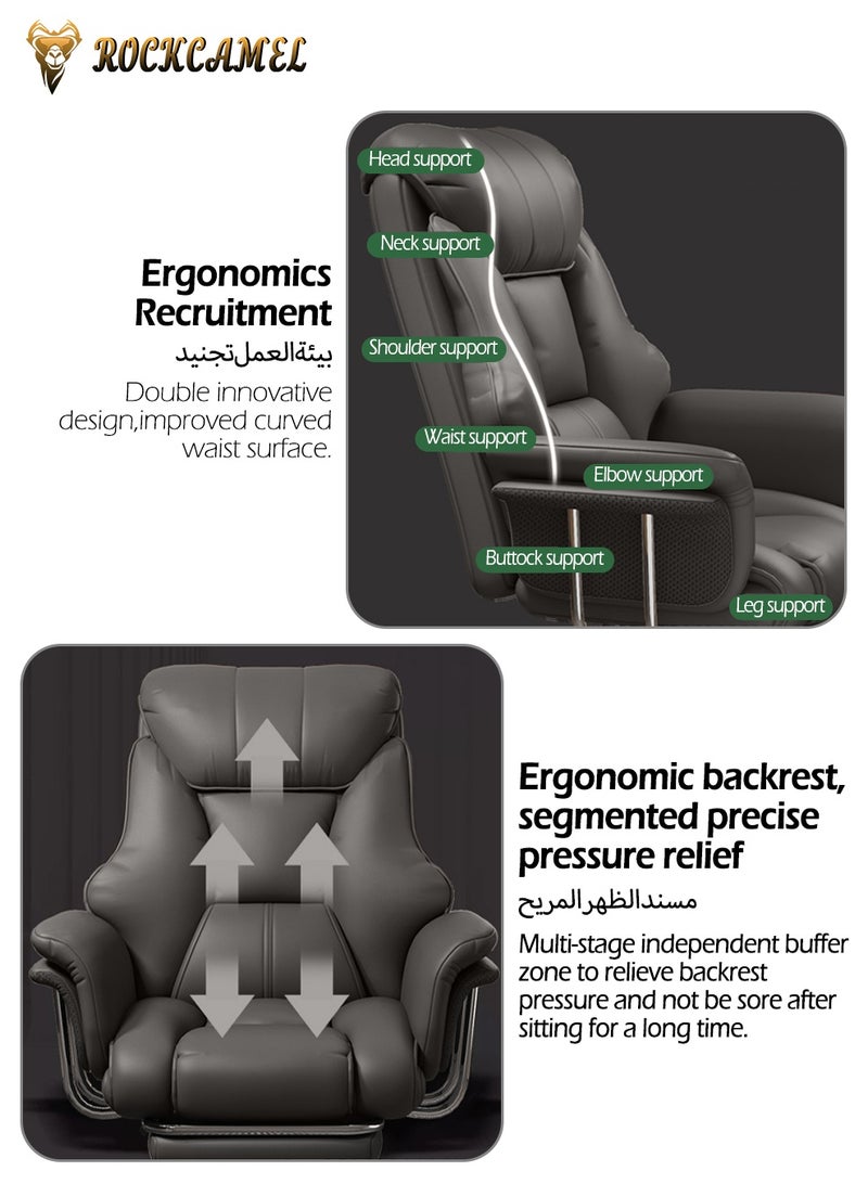 ROCKCAMEL Big Office Chair Computer Chair with Retractable Footrest, Boss Chair with High Back Soft Leather 360° Swivel, High-Elastic Sponge Gaming Chair With Lumbar Support Suitable for Home or Office, Grey - Image 5