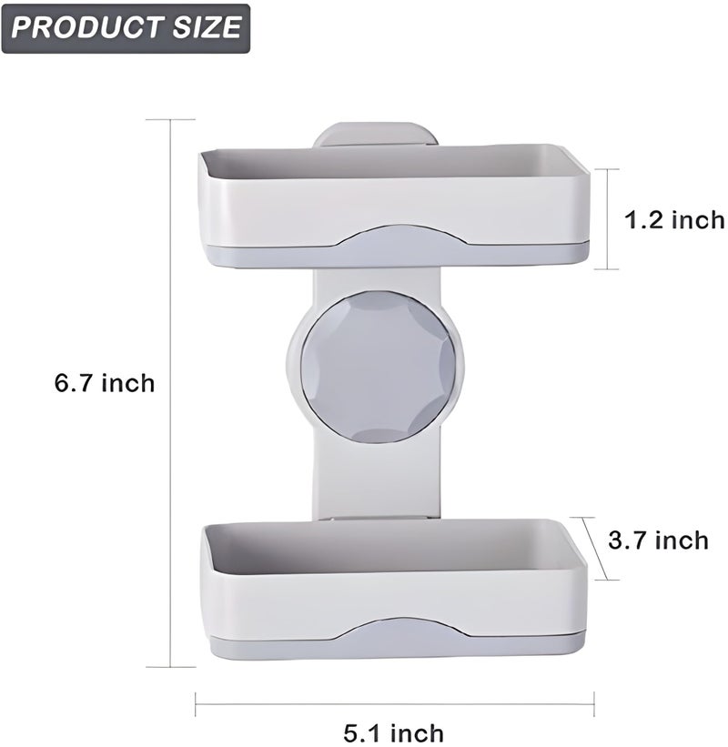 Boniry Plastic Wall Mounted Double Layers Soap Dish Saver with Drain Tray, Adhesive Sponge Holder No-Drilling Soap Holder for Shower Bathroom Kitchen - Image 2