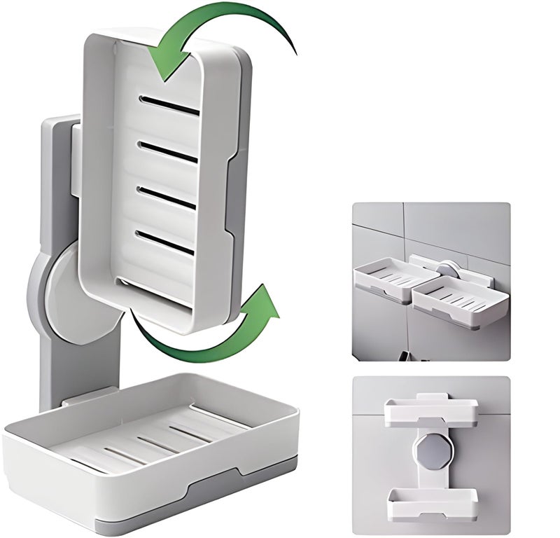 Boniry Plastic Wall Mounted Double Layers Soap Dish Saver with Drain Tray, Adhesive Sponge Holder No-Drilling Soap Holder for Shower Bathroom Kitchen - Image 5