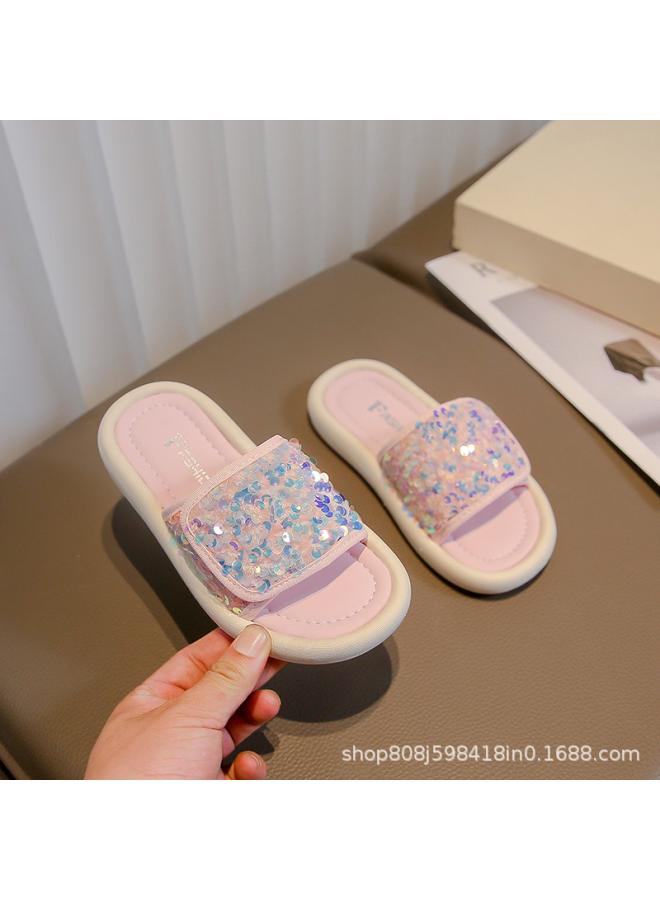 SHAKA Girls Open Toe Slippers Girls Sequin Slippers Summer New Kids Outdoor Sandals Fashion Princess - Image 2