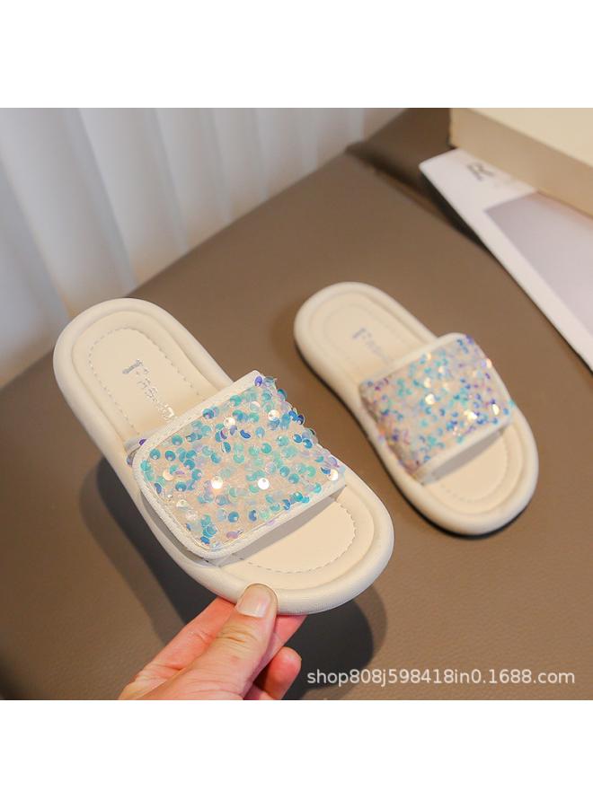 SHAKA Girls Open Toe Slippers Girls Sequin Slippers Summer New Kids Outdoor Sandals Fashion Princess - Image 1