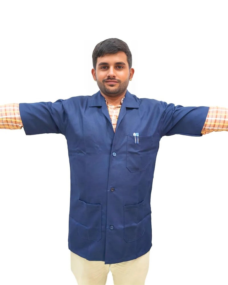 DUSHALA Engineering Lab Apron for Engineering students | Unisex Navy Blue Lab Coat | Short Sleeves | 3 Pockets Apron Lab | Made for Engineering students/Industrial use - Image 3