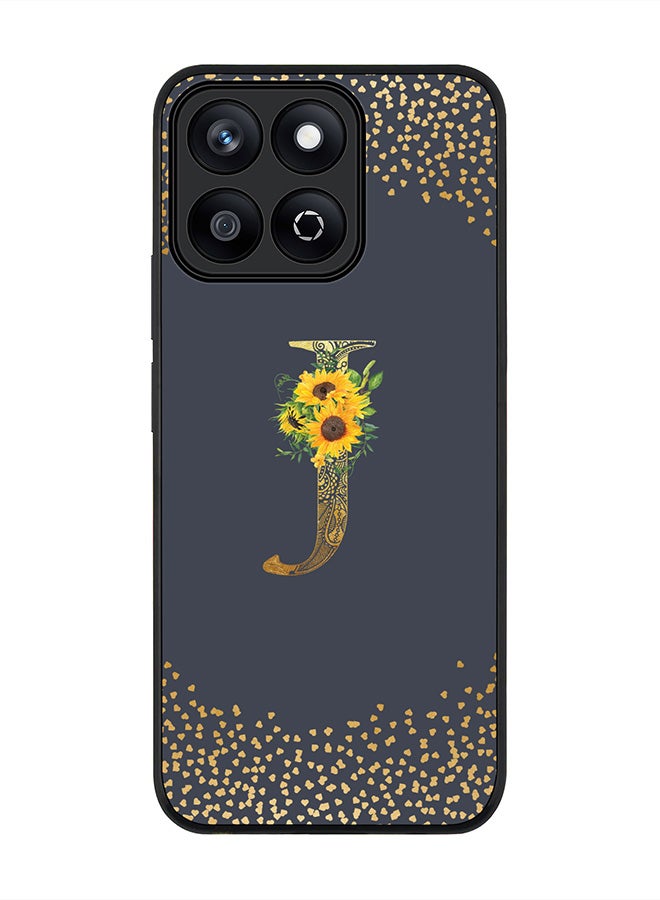 Stylizedd For Honor X7c 4G Case,Slim fit Camera Protection, Shockproof Thin Phone cover  - Custom Floral Monogram - J  (Grey ) - Image 1
