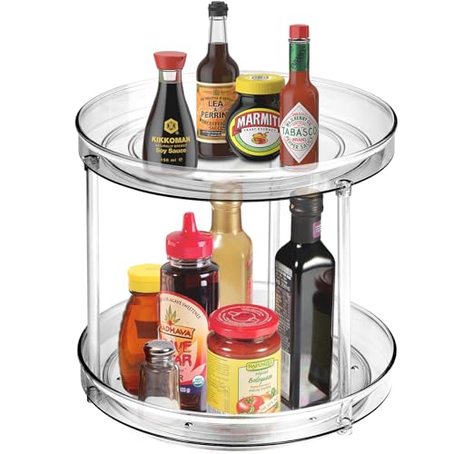 Amolliar 2 Tier 9 Inch Lazy Susan Turntable Organizer for Cabinet,Spice Rack Food Storage Container for Kitchen, Pantry, Fridge, Countertop, Vanity, Bathroom, Spinner Organizer for Spices, Condiments - Image 1