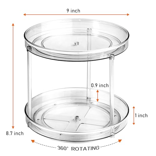 Amolliar 2 Tier 9 Inch Lazy Susan Turntable Organizer for Cabinet,Spice Rack Food Storage Container for Kitchen, Pantry, Fridge, Countertop, Vanity, Bathroom, Spinner Organizer for Spices, Condiments - Image 2