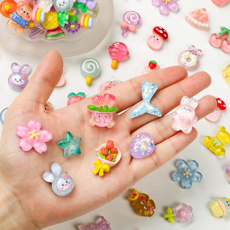 Vellibring 60PCS Cute Slime Charms Mixed Flatback Resin Charms Set,60 Styles Cartoon Making Kit Decorations for DIY Craft Phone Cases Nails Scrapbooking - Image 5
