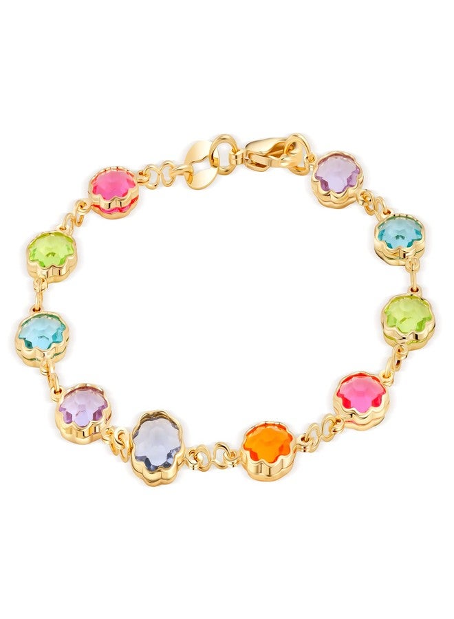 Barzel 18K Gold Plated Multicolor Crystal Bracelet in 7.5 Inches - Made In Brazil - Image 1