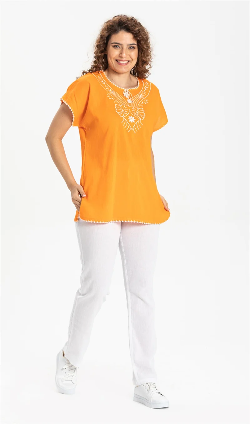 اليش شيل بيزي Short Sleeve Şile Cloth Naz Blouse Orange Trnc