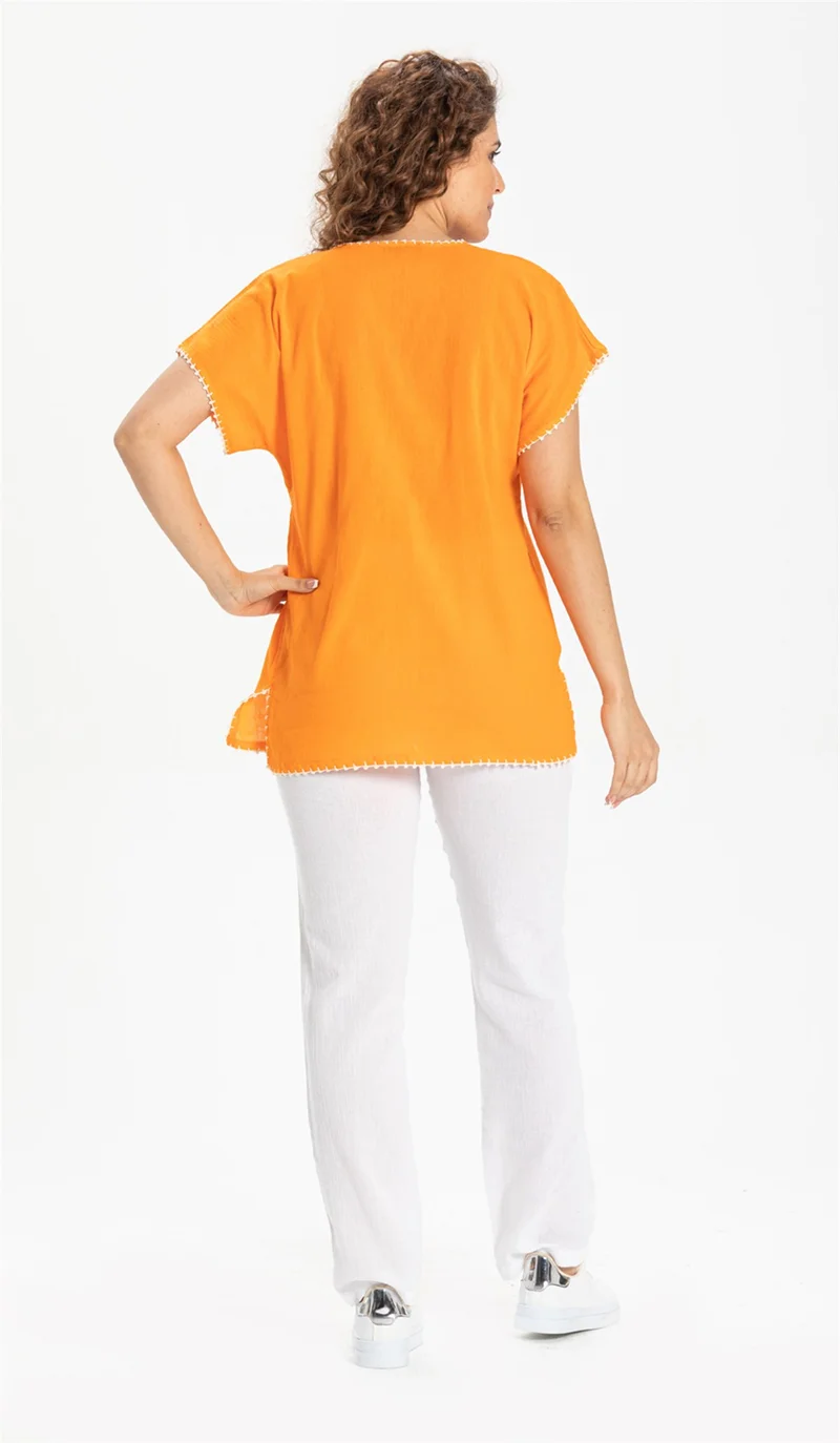 اليش شيل بيزي Short Sleeve Şile Cloth Naz Blouse Orange Trnc