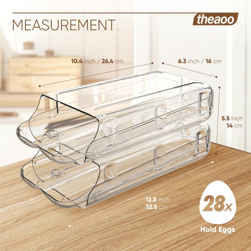 Theaoo Egg Holder For Fridge  Automatic Rolling Egg Container For Refrigerator  Clear Plastic Egg Dispenser  Stackable Eggs Organizer With Quick Removable Inner Tray For Organizers And Storage  2Pack - Image 3