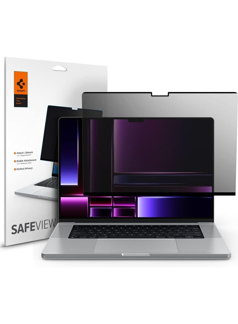 Spigen MacBook Pro 16 inch Privacy Filter Screen Protector Film [SafeView] (M4 Pro / M4 Max / M3 series / M2 series / M1 series) 2024-2021 [Snap on install / Removable]