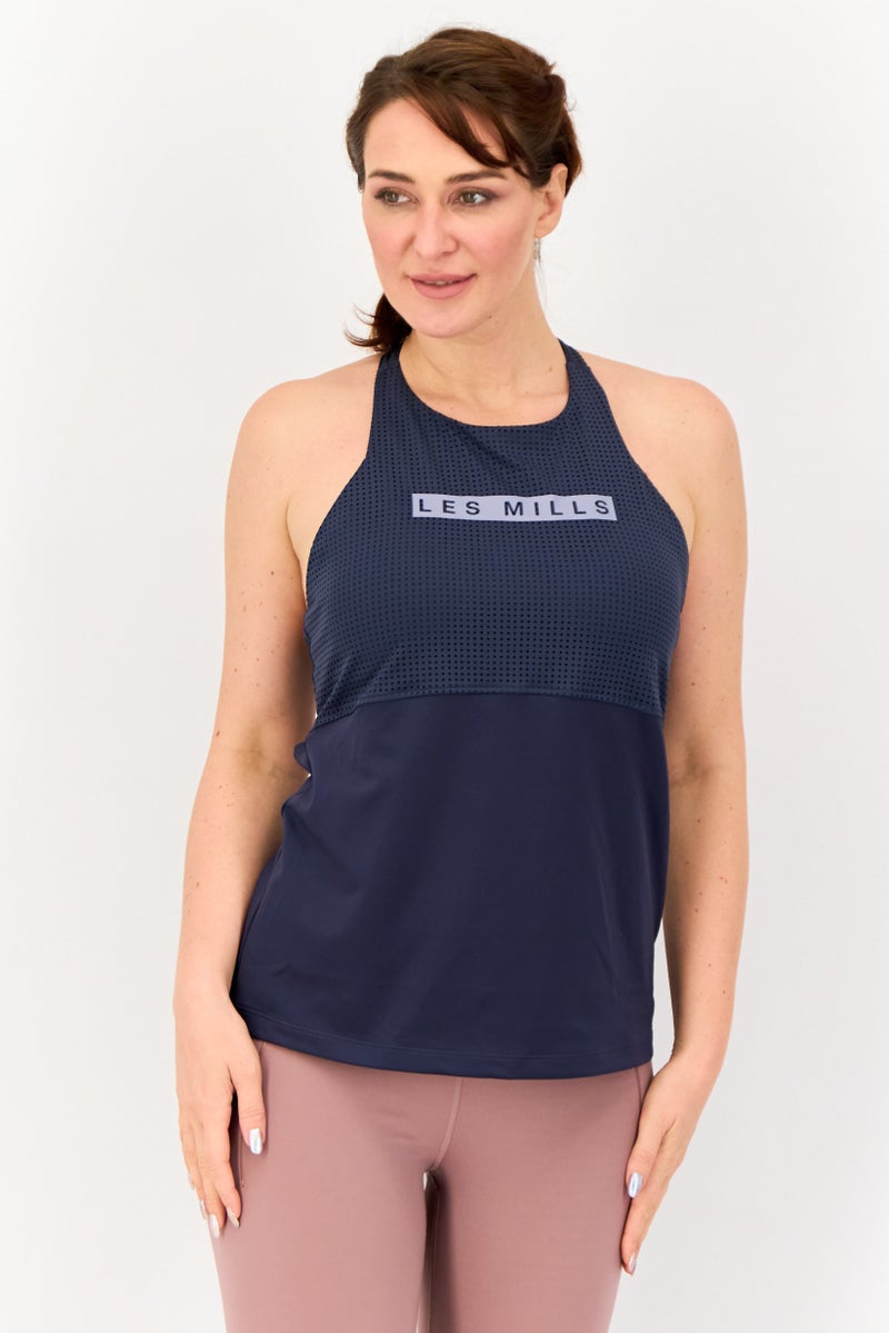 Reebok تي شيرت تدريب بدون أكمام للنساء مع حشوة، أزرق رمادي - Image 1