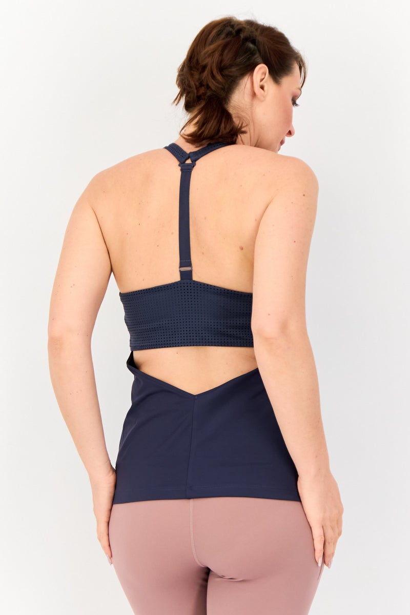 Reebok تي شيرت تدريب بدون أكمام للنساء مع حشوة، أزرق رمادي - Image 3